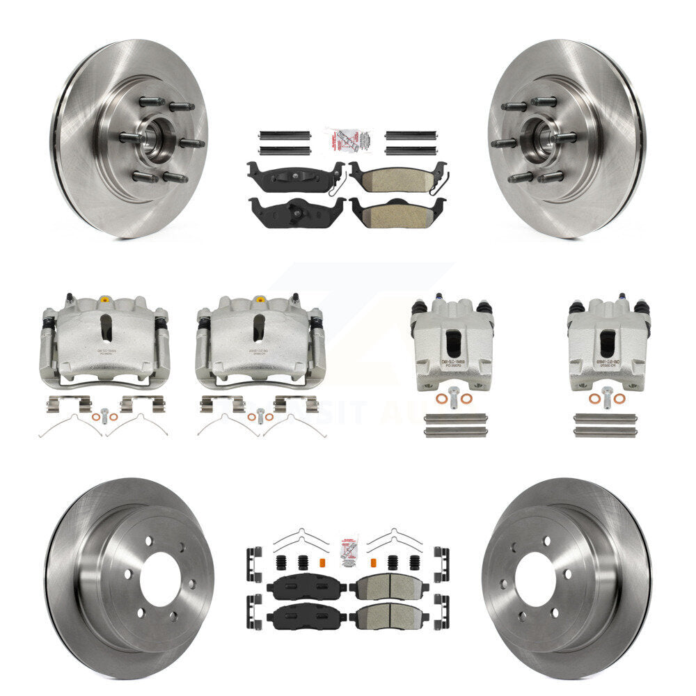 Front Rear Brake Caliper Rotors Semi-Metallic Pad Kit (10Pc) For Ford F-150 Lincoln Mark KC8-103147N