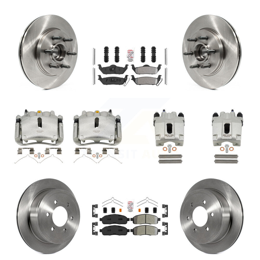 Front Rear Brake Caliper Rotors Semi-Metallic Pad Kit (10Pc) For Ford F-150 Lincoln Mark KC8-103149N