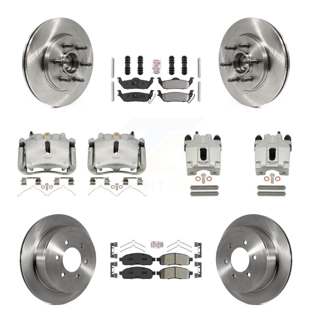 Front Rear Brake Caliper Rotors Semi-Metallic Pad Kit (10Pc) For Ford F-150 Lincoln Mark KC8-103150N