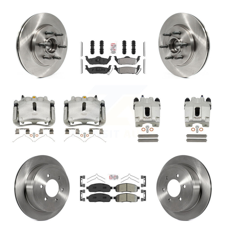 Front Rear Brake Caliper Rotors Semi-Metallic Pad Kit (10Pc) For Ford F-150 Lincoln Mark KC8-103150N