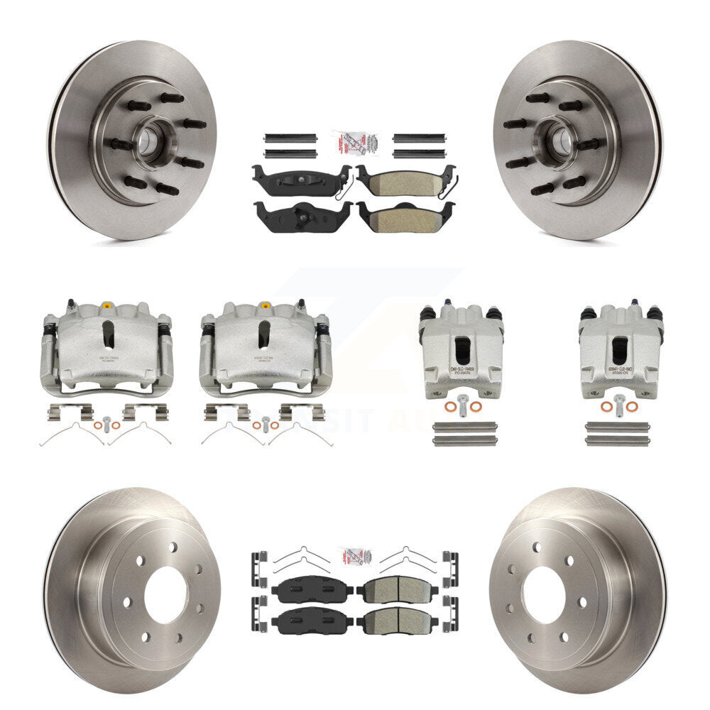 Front Rear Brake Caliper Rotors Semi-Metallic Pad Kit (10Pc) For Ford F-150 Lincoln Mark KC8-103152N