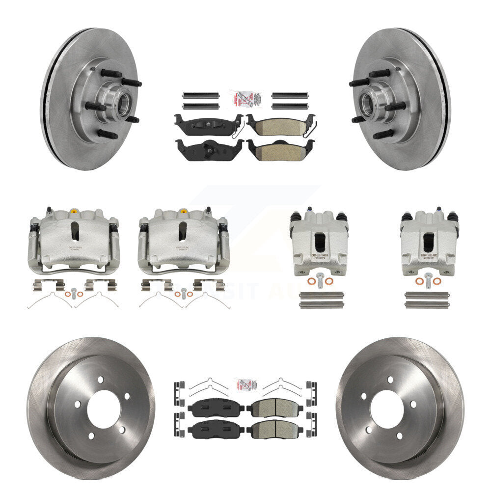 Front Rear Disc Brake Caliper Rotor Semi-Metallic Pad Kit (10Pc) For 2004 Ford F-150 RWD KC8-103156N