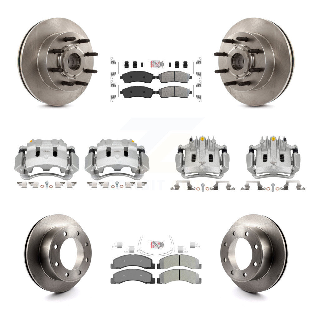 Front Rear Brake Caliper Rotors Semi-Metallic Pad Kit (10Pc) For 2005 Ford Excursion RWD KC8-103185N