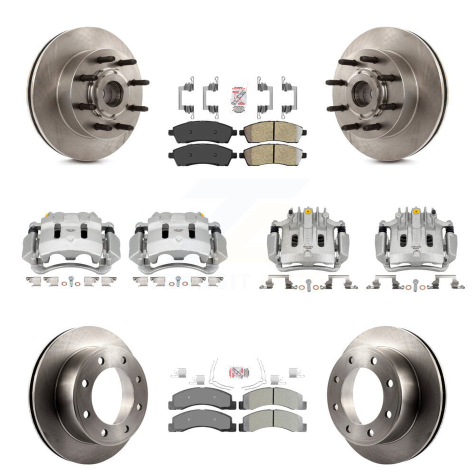 Front Rear Brake Caliper Rotors Semi-Metallic Pad Kit (10Pc) For 2005 Ford Excursion RWD KC8-103187N