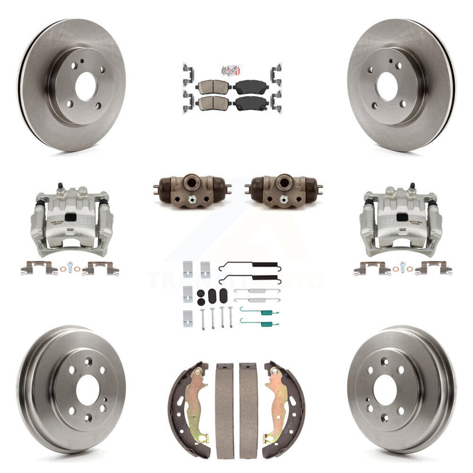 Front Rear Brake Caliper Rotors Drum Ceramic Pad Shoe Cylinder & Hardware Kit (11Pc) For KC8-103290N