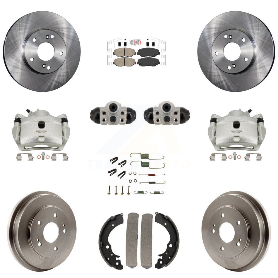 Front Rear Brake Caliper Rotors Drum Ceramic Pad Shoe Cylinder & Hardware Kit (11Pc) For KC8-103309N
