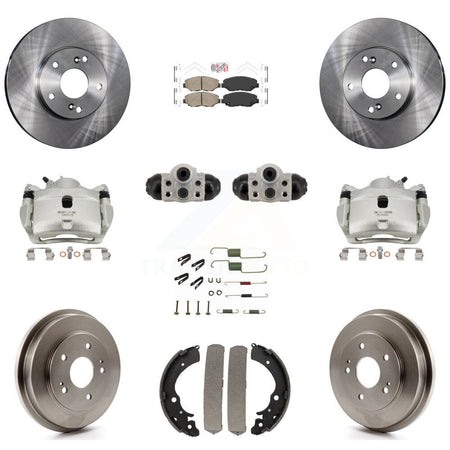 Front Rear Brake Caliper Rotors Drum Ceramic Pad Shoe Cylinder & Hardware Kit (11Pc) For KC8-103310N