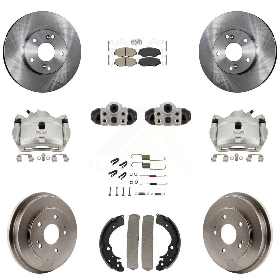 Front Rear Brake Caliper Rotors Drum Ceramic Pad Shoe Cylinder & Hardware Kit (11Pc) For KC8-103310N