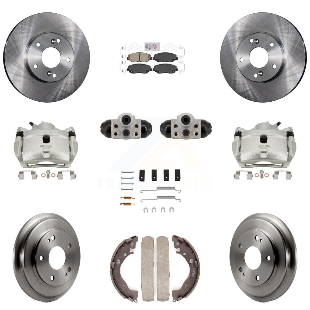 Front Rear Brake Caliper Rotors Drum Ceramic Pad Shoe Cylinder & Hardware Kit (11Pc) For KC8-103311N