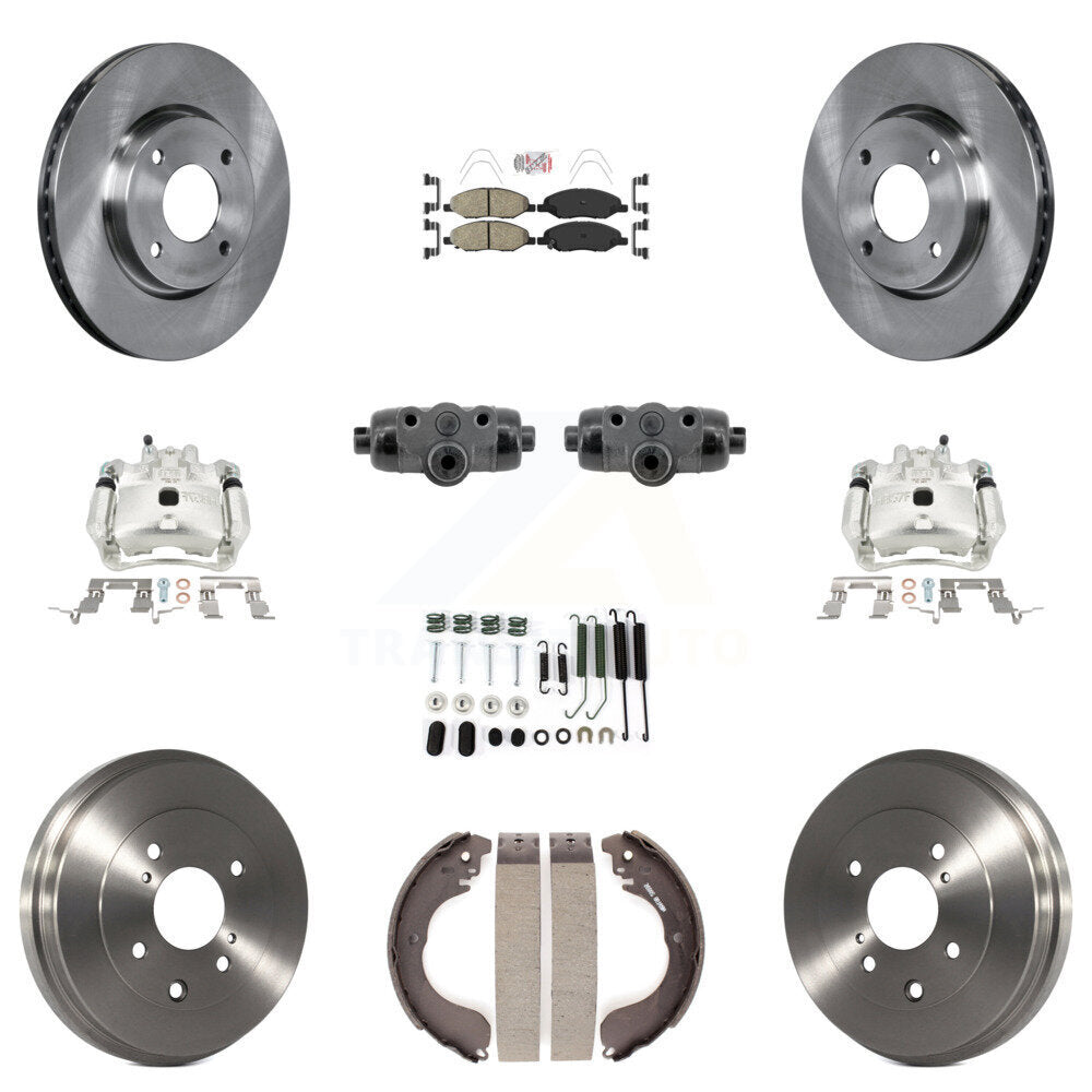 Front Rear Brake Caliper Rotors Drum Ceramic Pad Shoe Cylinder & Hardware Kit (11Pc) For KC8-103313N