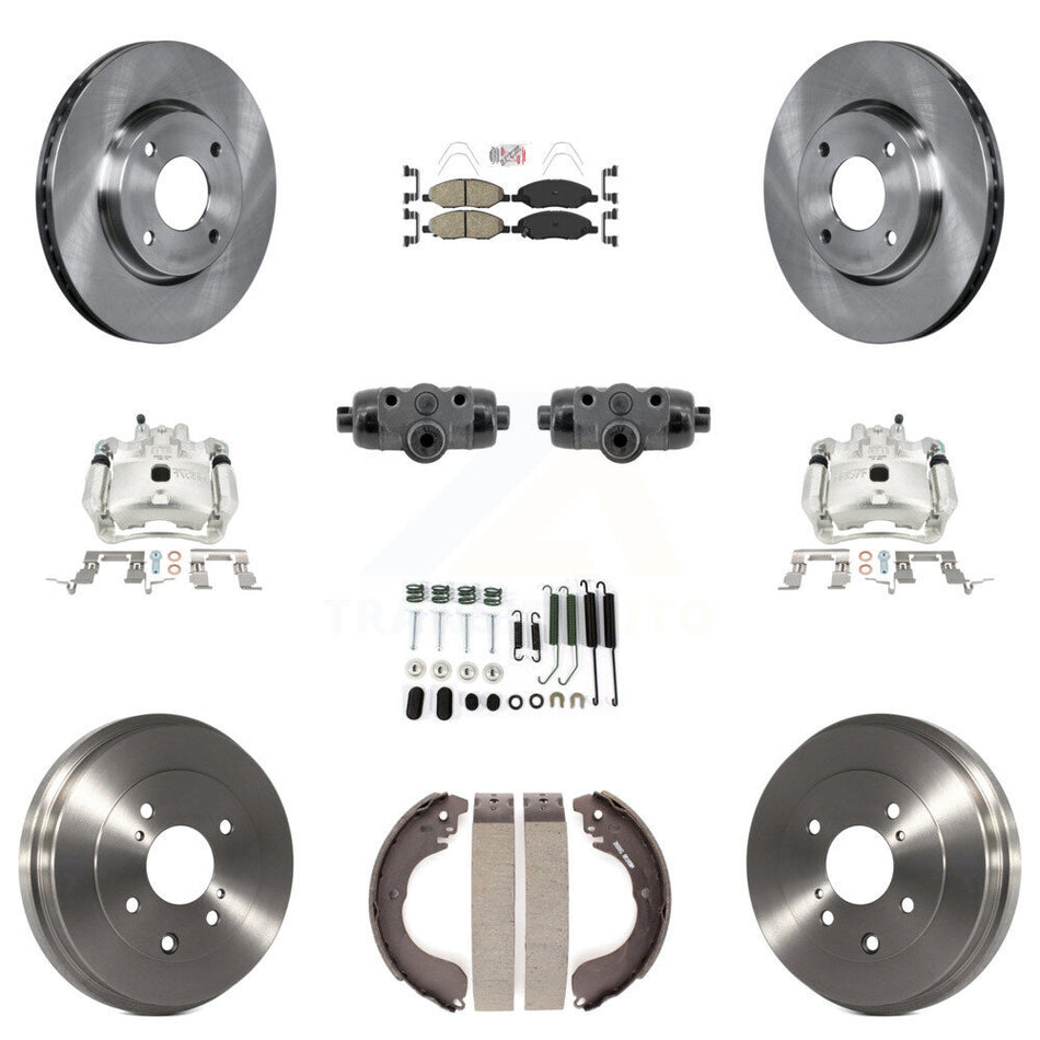 Front Rear Brake Caliper Rotors Drum Ceramic Pad Shoe Cylinder & Hardware Kit (11Pc) For KC8-103313N