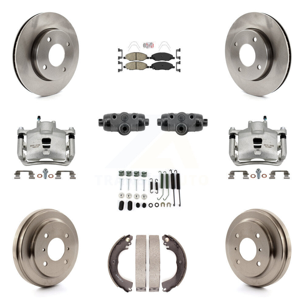 Front Rear Brake Caliper Rotors Drum Ceramic Pad Shoe Cylinder & Hardware Kit (11Pc) For KC8-103314N