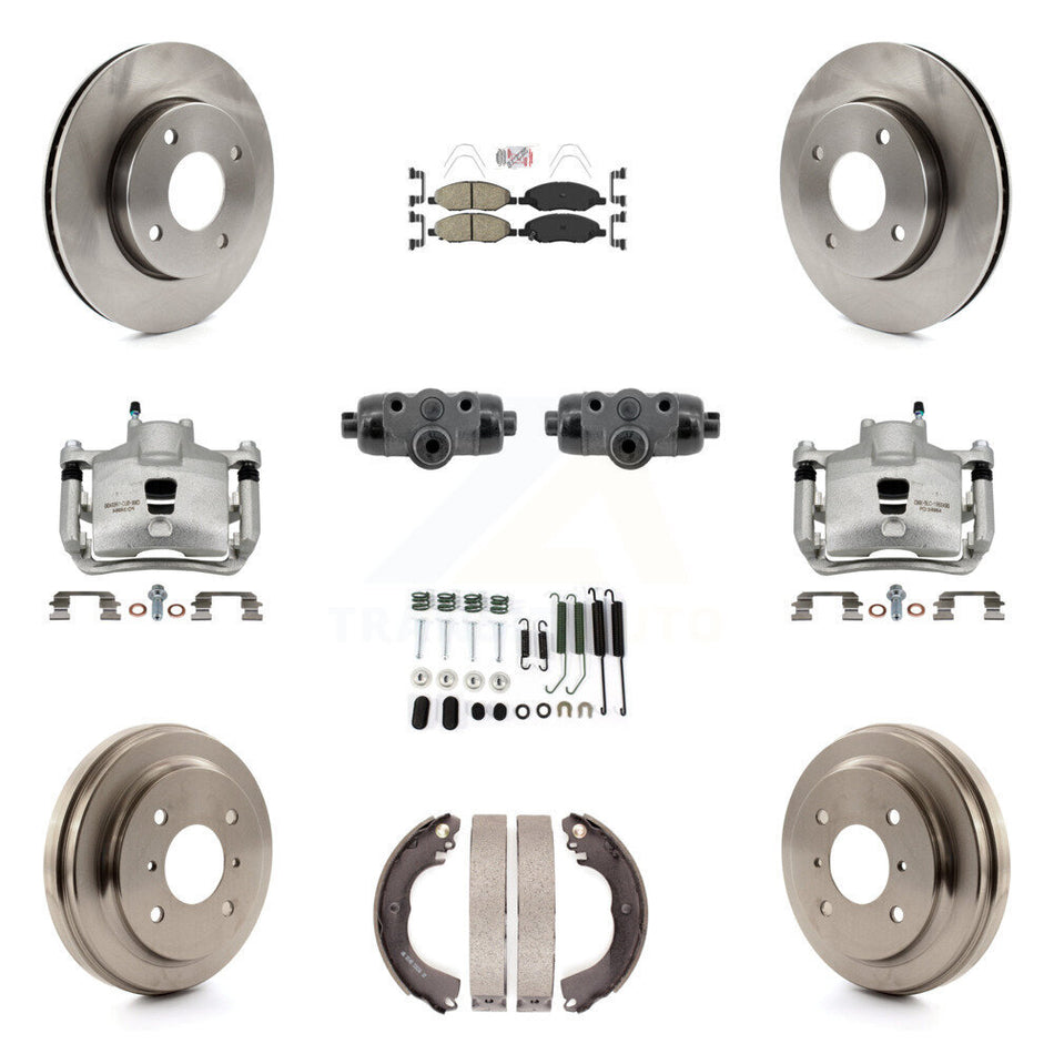 Front Rear Brake Caliper Rotors Drum Ceramic Pad Shoe Cylinder & Hardware Kit (11Pc) For KC8-103314N