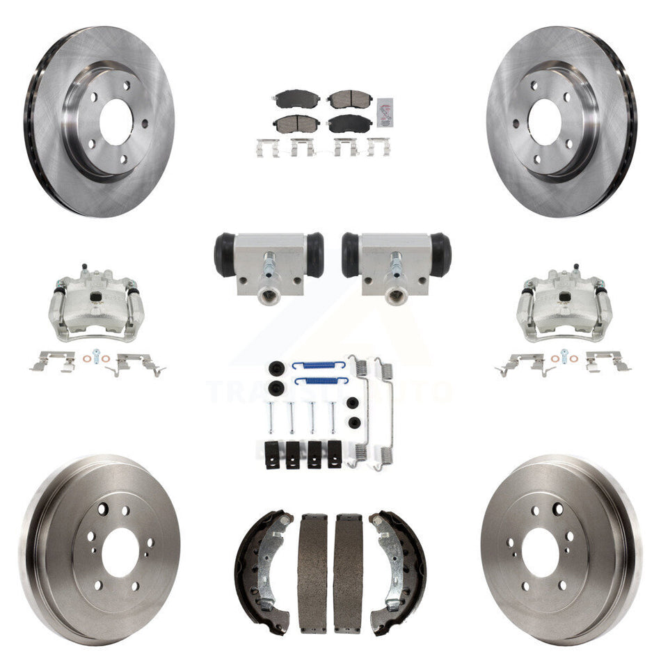 Front Rear Brake Caliper Rotors Drum Ceramic Pad Shoe Cylinder & Hardware Kit (11Pc) For KC8-103316N