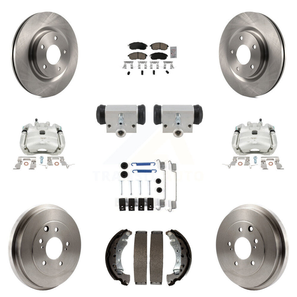 Front Rear Brake Caliper Rotors Drum Ceramic Pad Shoe Cylinder & Hardware Kit (11Pc) For KC8-103317N