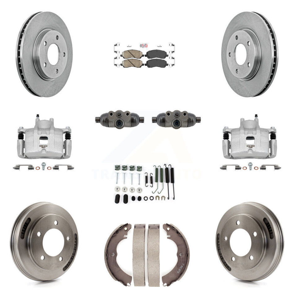 Front Rear Brake Caliper Rotors Drum Ceramic Pad Shoe Cylinder & Hardware Kit (11Pc) For KC8-103319N