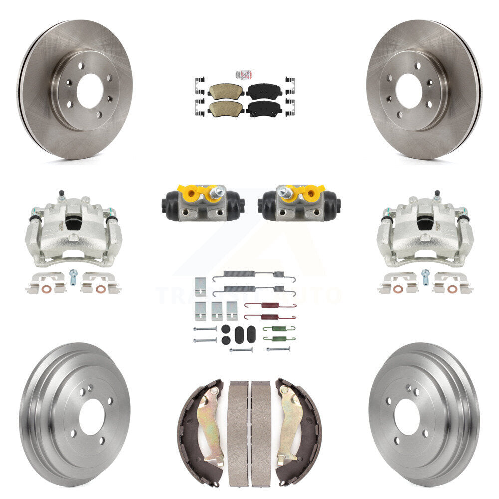 Front Rear Brake Caliper Rotors Drum Ceramic Pad Shoe Cylinder & Hardware Kit (11Pc) For KC8-103321N