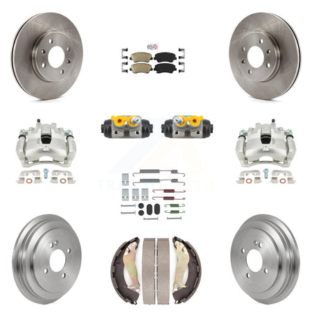 Front Rear Brake Caliper Rotors Drum Ceramic Pad Shoe Cylinder & Hardware Kit (11Pc) For KC8-103321N