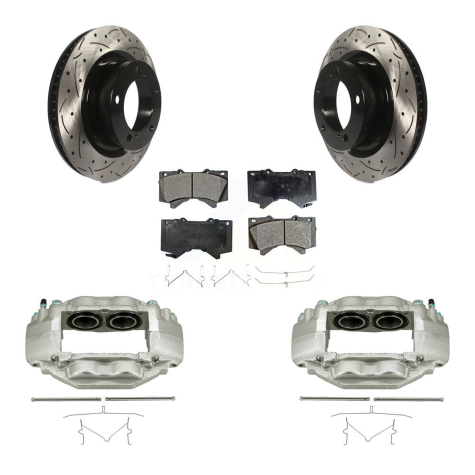 Front Brake Caliper Drill Slotted Rotors Semi-Metallic Pad Kit For Toyota Tundra Sequoia KCD-100001P