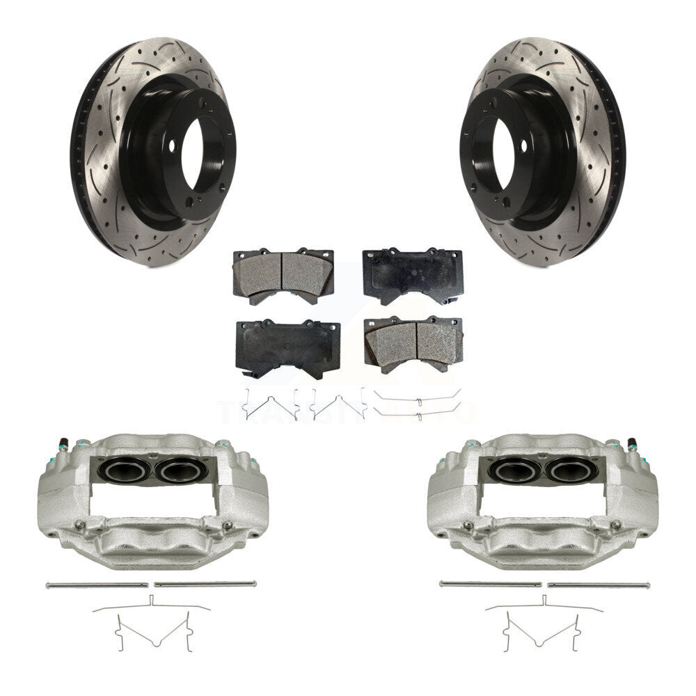 Front Brake Coated Caliper Drill Slotted Rotor Ceramic Pad Kit For Toyota Tundra Sequoia KCD-100001T