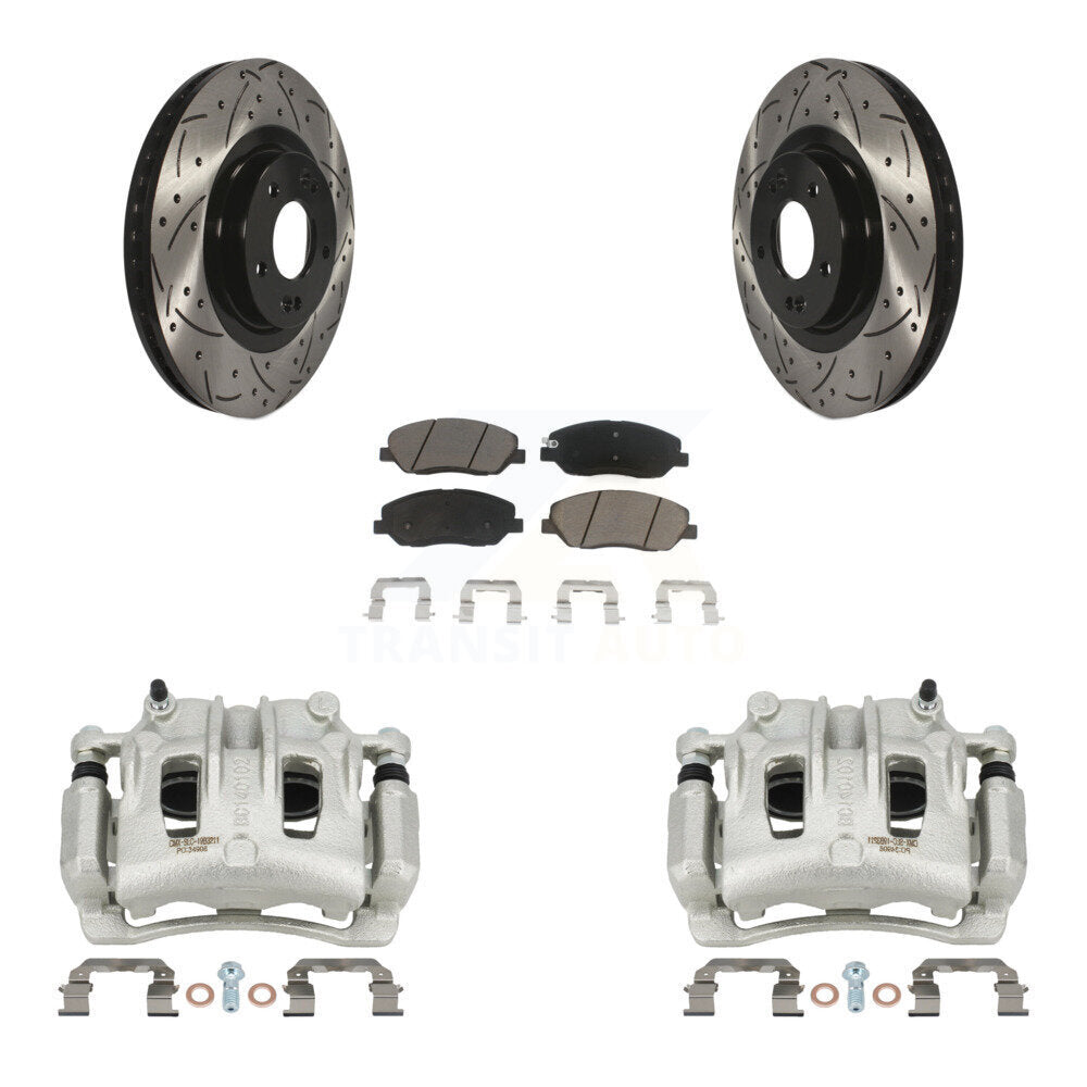 Front Brake Coated Caliper Drill Slot Rotor Ceramic Pad Kit For Hyundai Santa Fe XL 3.3L KCD-100002C