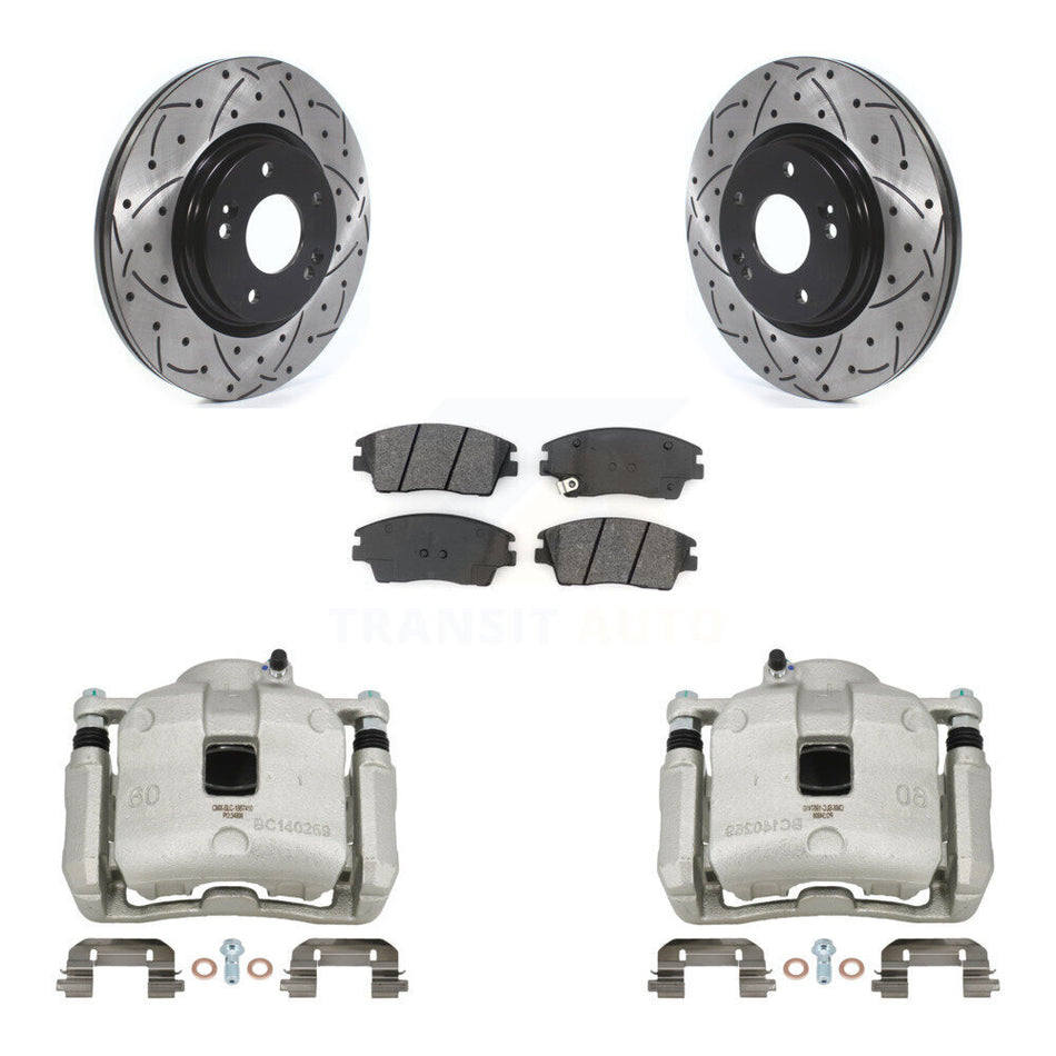 Front Brake Coated Caliper Drill Slot Rotor Semi-Metallic Pad Kit For Hyundai Tucson Kia KCD-100002S