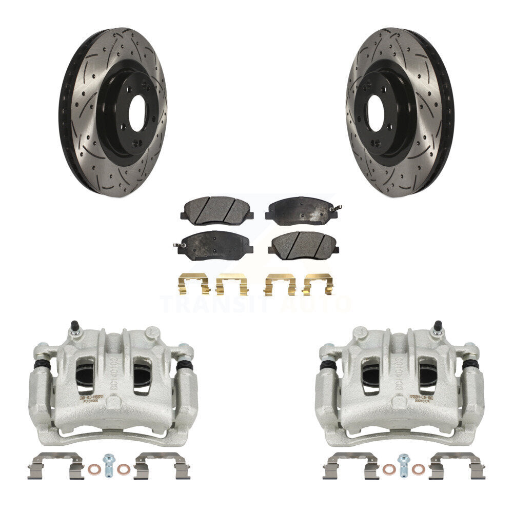 Front Brake Coated Caliper Drill Slot Rotor Ceramic Pad Kit For Hyundai Santa Fe XL 3.3L KCD-100002T