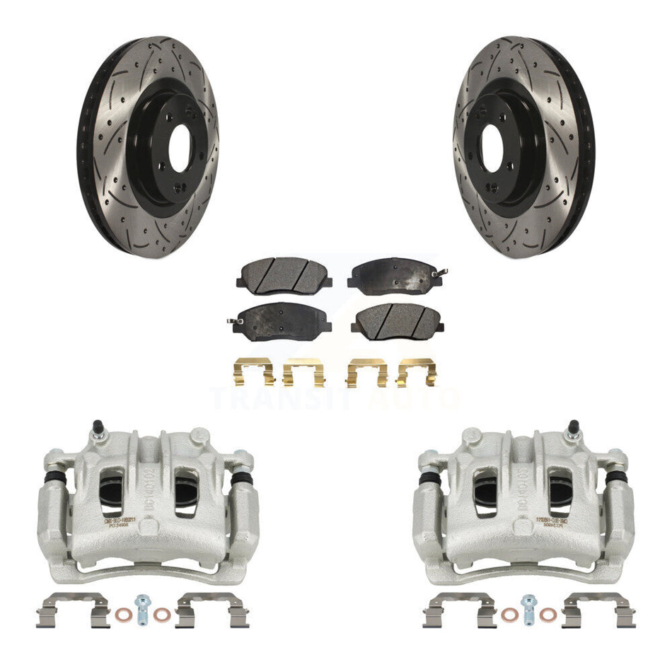 Front Brake Coated Caliper Drill Slot Rotor Ceramic Pad Kit For Hyundai Santa Fe XL 3.3L KCD-100002T
