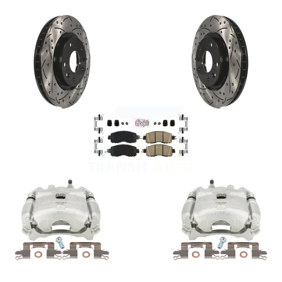 Front Disc Brake Coated Caliper Drilled Slotted Rotors And Ceramic Pads Kit For Nissan LEAF KCD-100003N