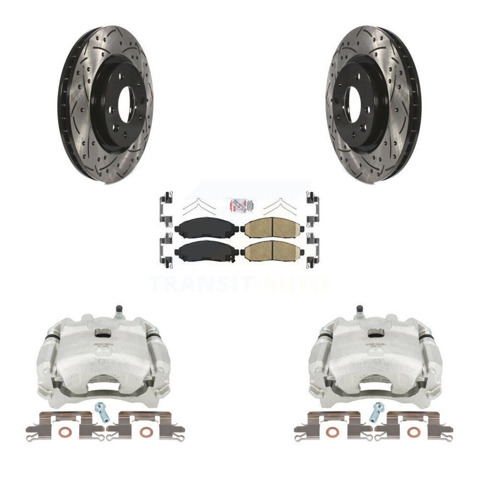 Front Disc Brake Coated Caliper Drilled Slotted Rotors And Ceramic Pads Kit For 2015 Nissan LEAF Vehicles Manufactured In Japan KCD-100004N