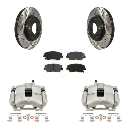 Front Brake Coated Caliper Drill Slotted Rotor Semi-Metallic Pad Kit For Hyundai Elantra KCD-100004S