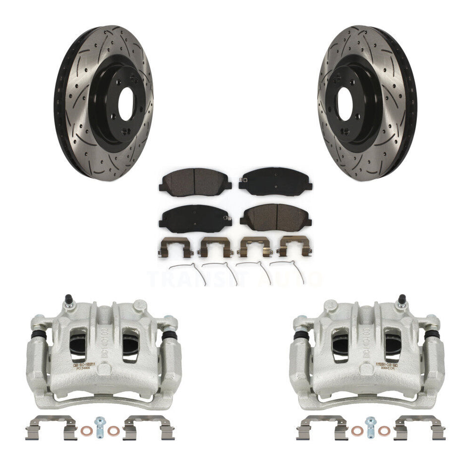 Front Disc Brake Coated Caliper Drill Slot Rotor Ceramic Pad Kit For Hyundai Santa Fe XL KCD-100004T