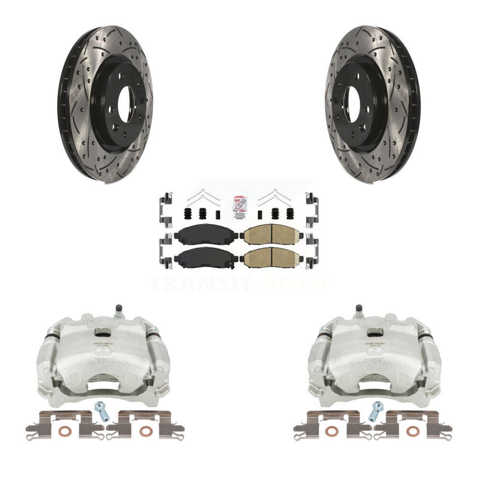Front Disc Brake Coated Caliper Drilled Slotted Rotors And Ceramic Pads Kit For 2015 Nissan LEAF Vehicles Manufactured In Japan KCD-100005N