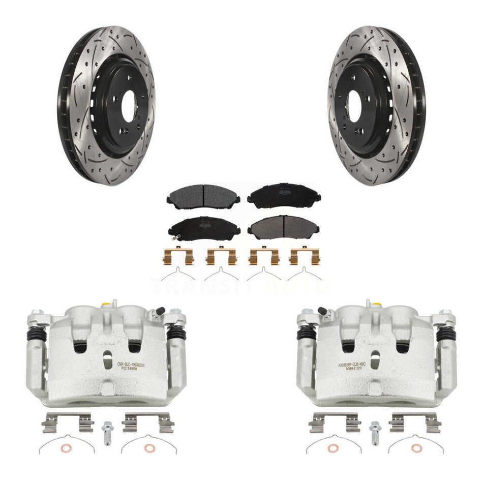 Front Brake Coat Caliper Drill Slot Rotors Semi-Metallic Pad Kit For 2014-2016 Acura MDX KCD-100005P