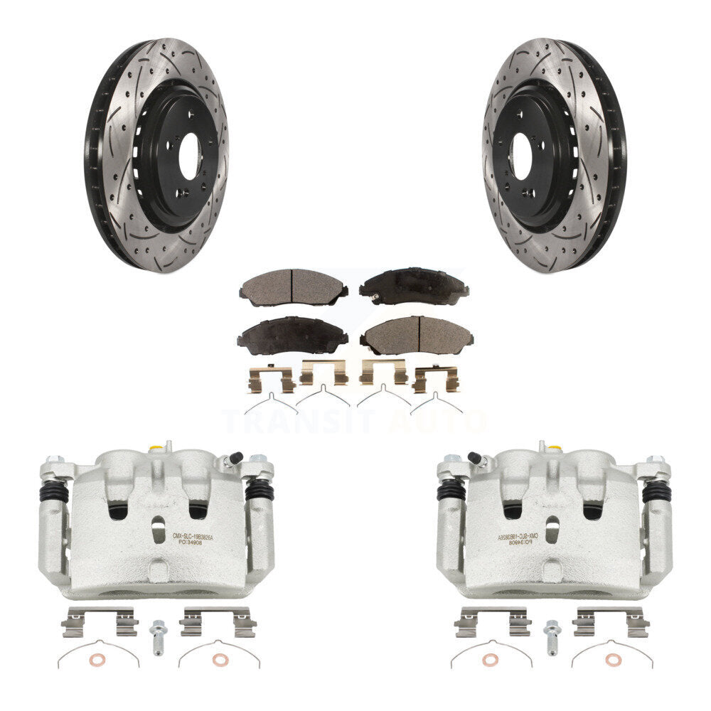 Front Disc Brake Coated Caliper Drill Slot Rotor Ceramic Pad Kit For 2014-2016 Acura MDX KCD-100005T