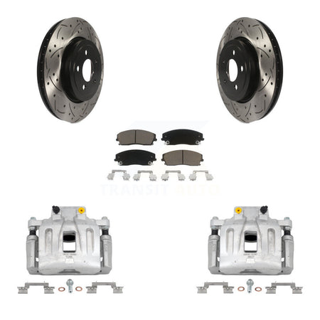 Front Disc Brake Coated Caliper Drilled Slotted Rotors Ceramic Pad Kit For Dodge Charger KCD-100006C