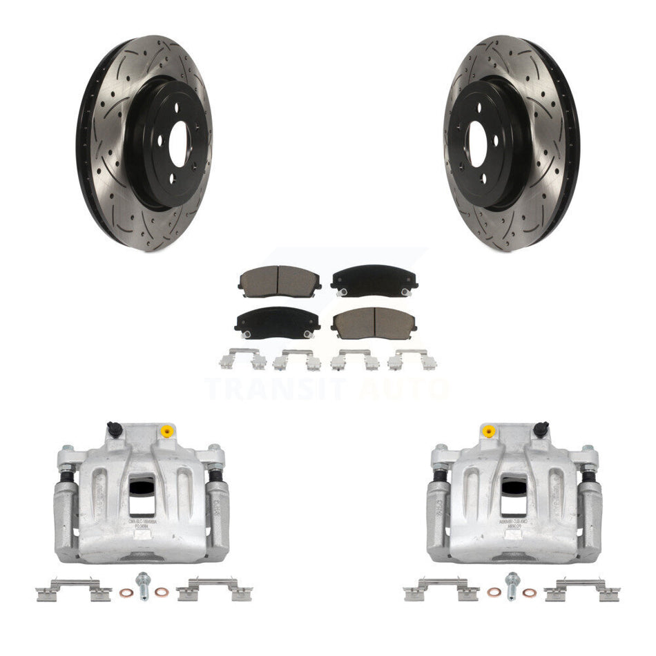 Front Disc Brake Coated Caliper Drilled Slotted Rotors Ceramic Pad Kit For Dodge Charger KCD-100006C