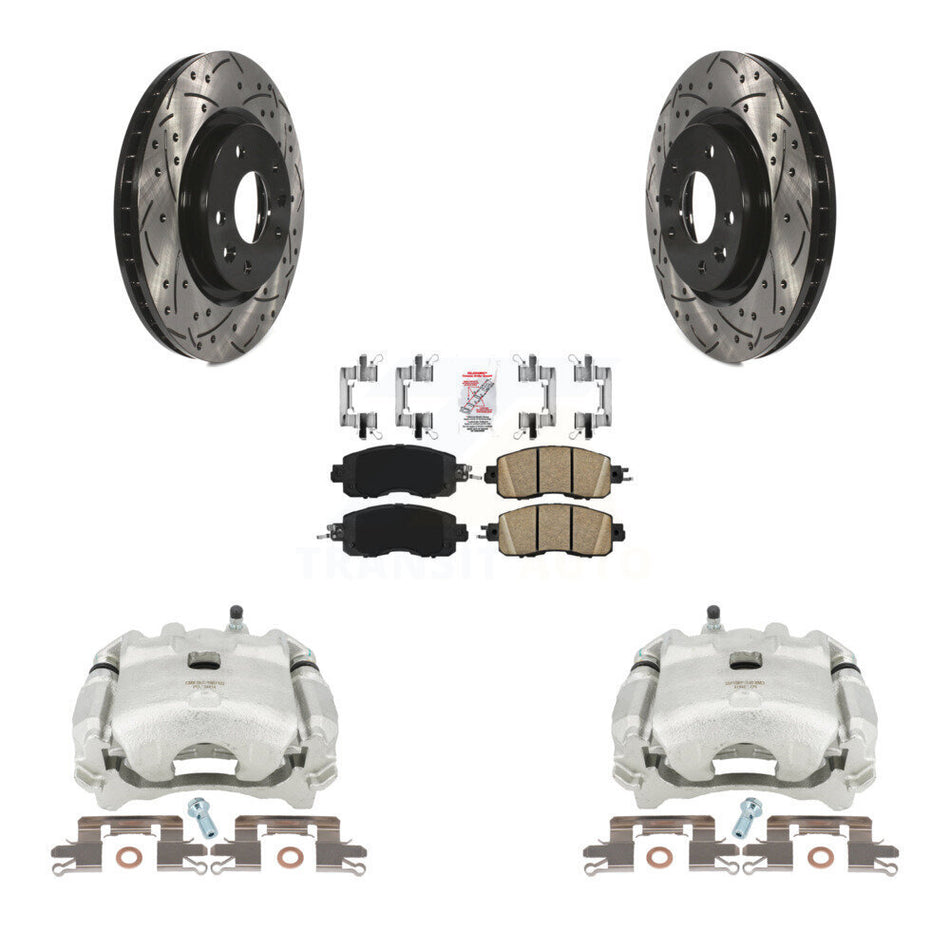 Front Disc Brake Coated Caliper Drilled Slotted Rotors And Ceramic Pads Kit For Nissan LEAF KCD-100006N