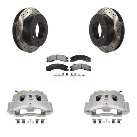 Front Brake Caliper Drill Slot Rotor Semi-Metallic Pad Kit For GMC Chevrolet Sierra 2500 KCD-100006P