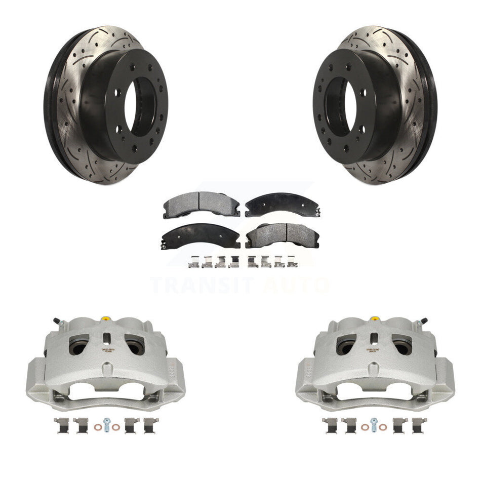 Front Brake Caliper Drill Slot Rotor Semi-Metallic Pad Kit For GMC Chevrolet Sierra 2500 KCD-100006P