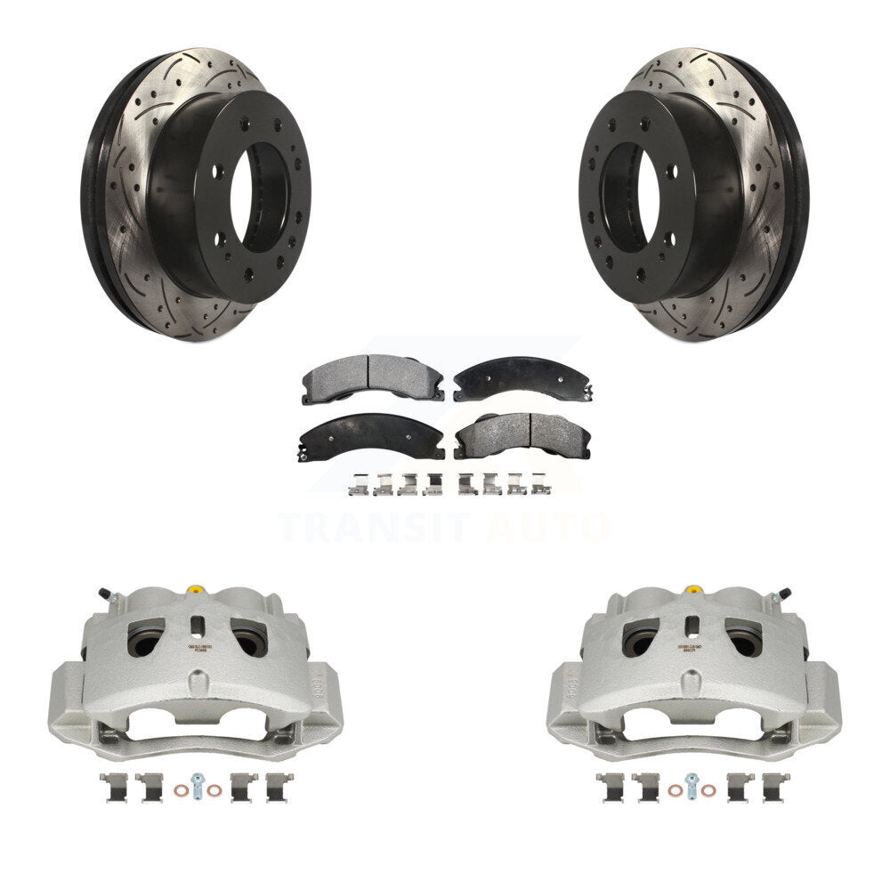 Front Brake Caliper Drill Slotted Rotor Ceramic Pad Kit For GMC Chevrolet Sierra 2500 HD KCD-100006T