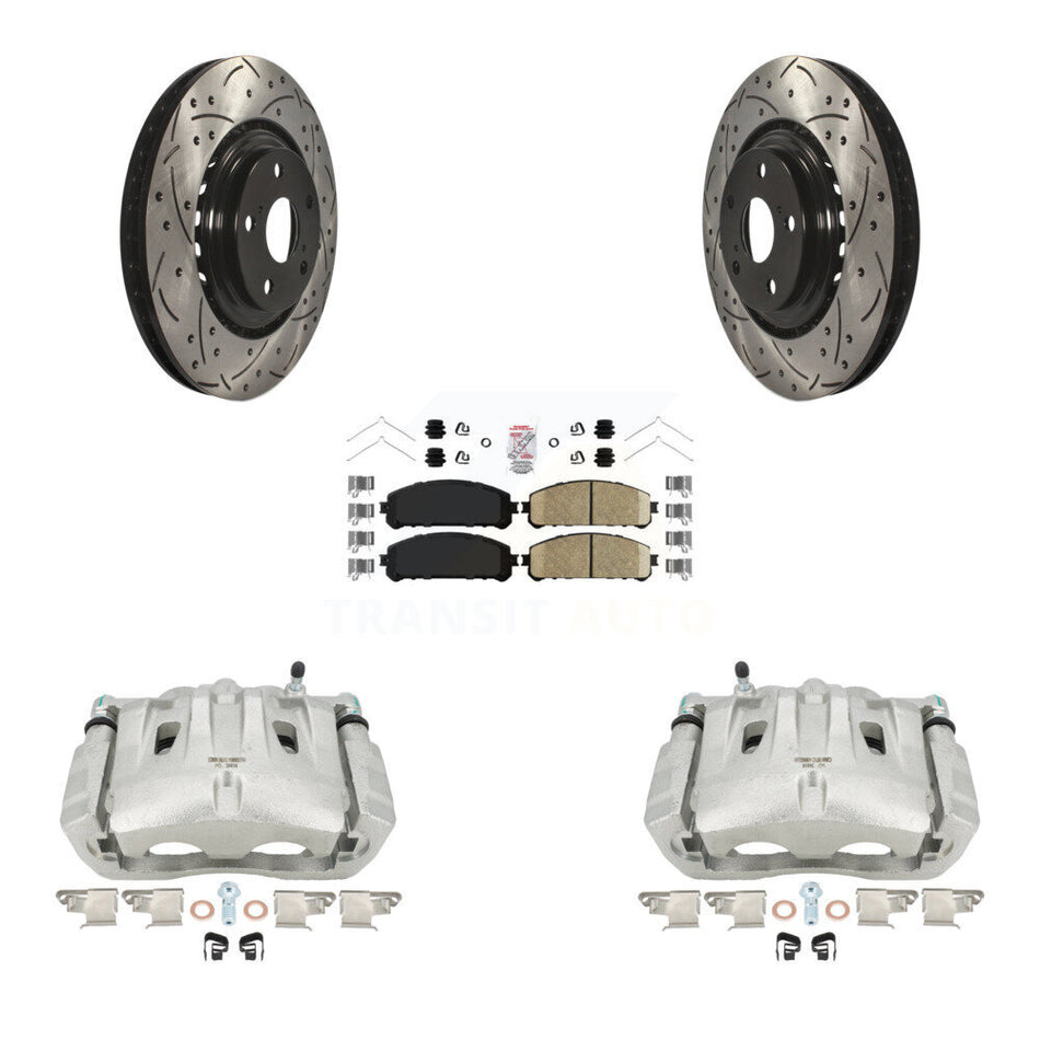 Front Disc Brake Coated Caliper Drilled Slotted Rotors And Ceramic Pads Kit For Toyota Highlander Sienna Lexus RX350 KCD-100007N