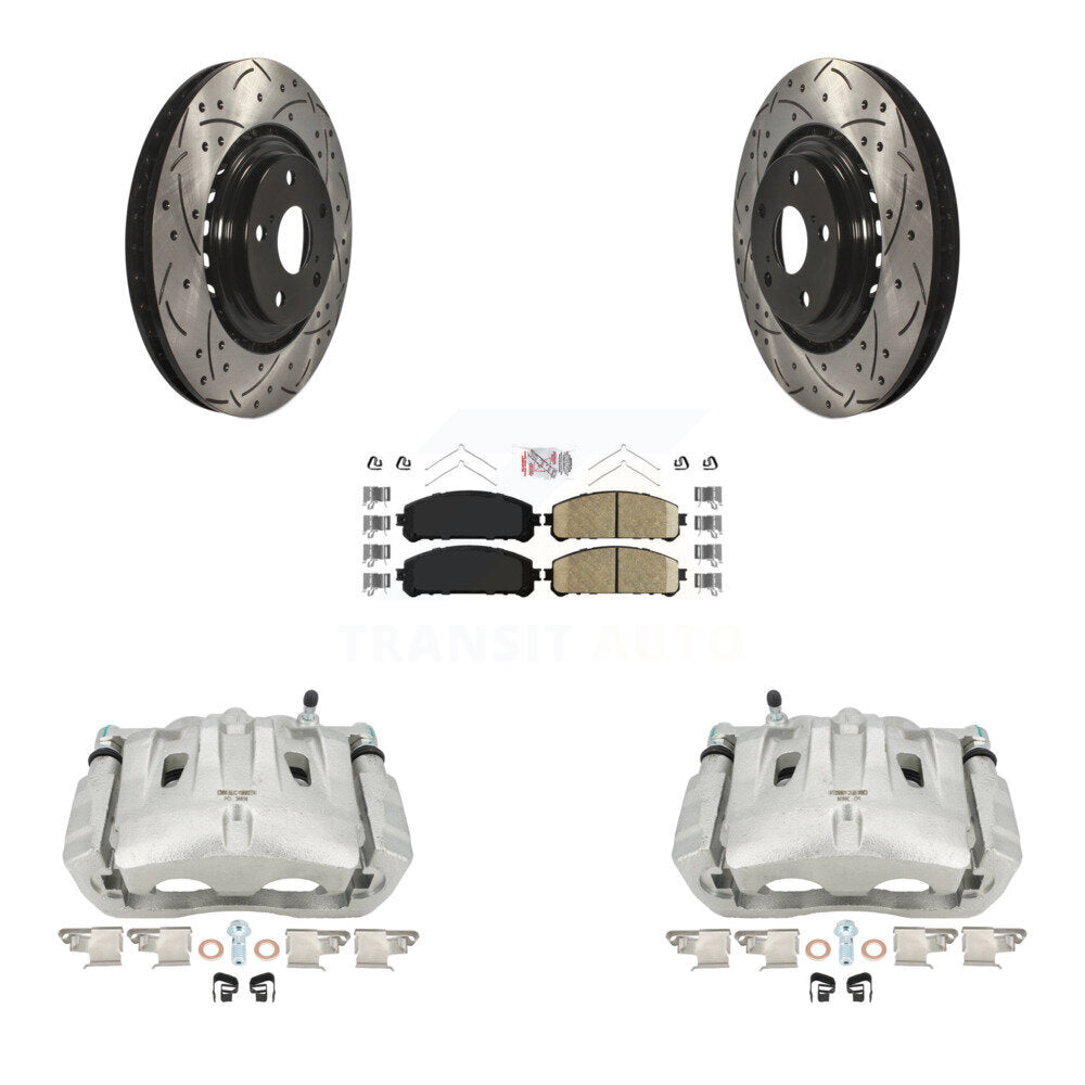 Front Disc Brake Coated Caliper Drilled Slotted Rotors And Ceramic Pads Kit For Toyota Highlander Sienna Lexus RX350 KCD-100008N by Transit Auto