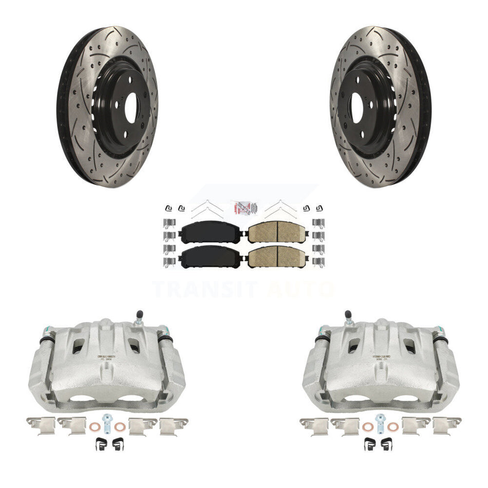 Front Disc Brake Coated Caliper Drilled Slotted Rotors And Ceramic Pads Kit For Toyota Highlander Sienna Lexus RX350 KCD-100008N