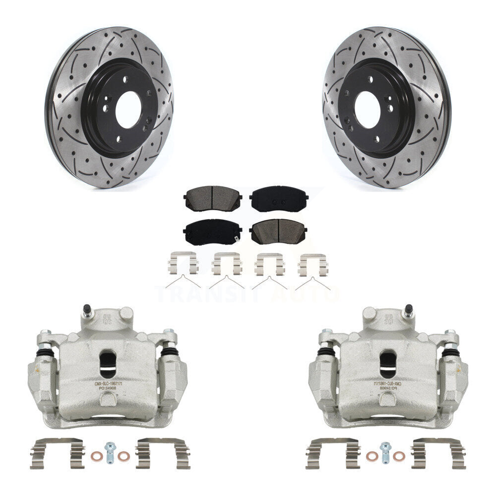 Front Brake Coated Caliper Drill Slotted Rotors Semi-Metallic Pad Kit For Hyundai Sonata KCD-100008S