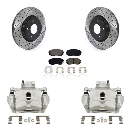 Front Brake Coated Caliper Drill Slotted Rotors Semi-Metallic Pad Kit For Hyundai Sonata KCD-100008S