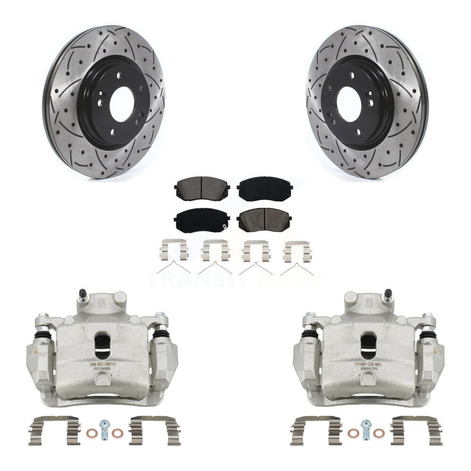 Front Brake Coated Caliper Drill Slotted Rotors Semi-Metallic Pad Kit For Hyundai Sonata KCD-100008S