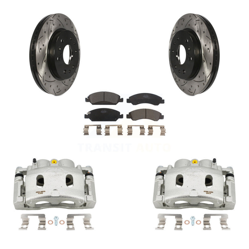 Front Brake Caliper Drill Slot Rotor Ceramic Pad Kit For GMC Sierra 1500 Chevrolet Tahoe KCD-100008T