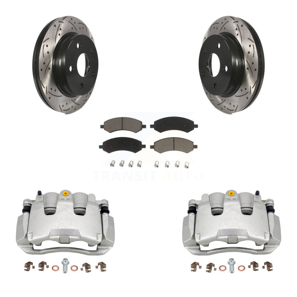 Front Brake Coated Caliper Drilled Slot Rotor Ceramic Pad Kit For Ram 1500 Classic Dodge KCD-100009C