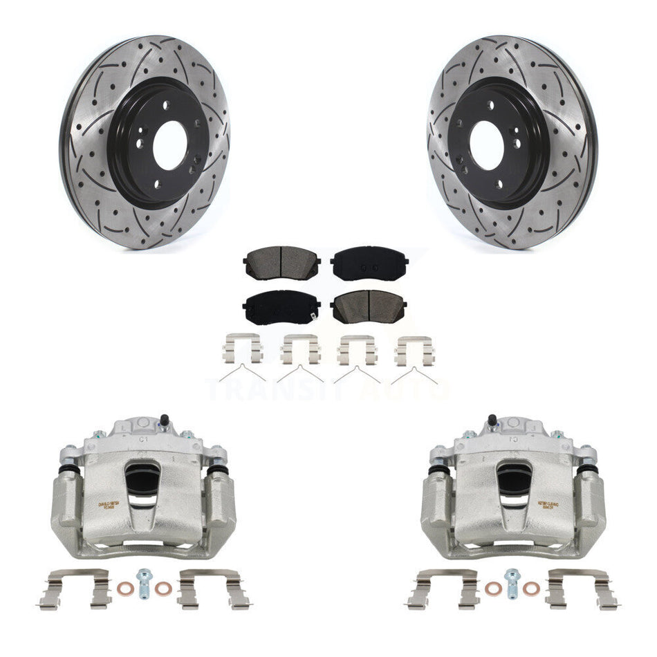 Front Brake Caliper Drilled Slot Rotor Semi-Metallic Pad Kit For Hyundai Sonata Kia Kona KCD-100009S